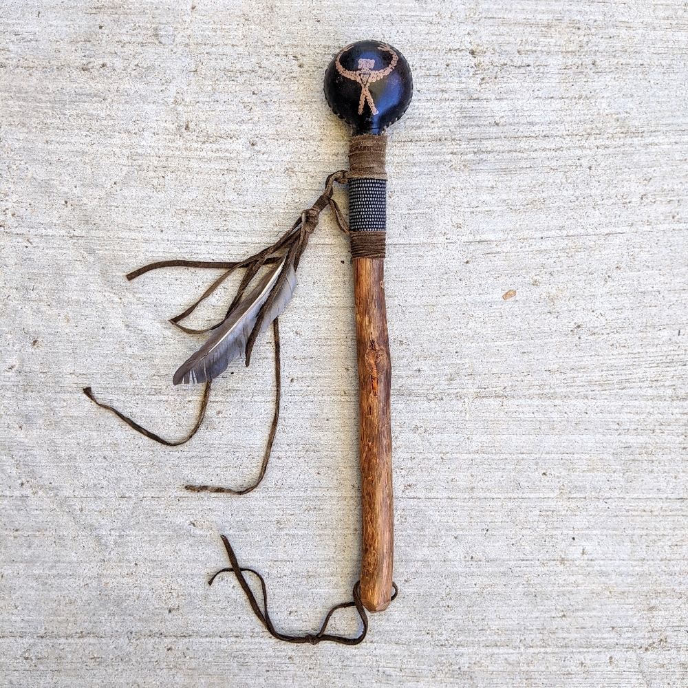 Native American Shaker Gourd Rattle Leather Beads!
